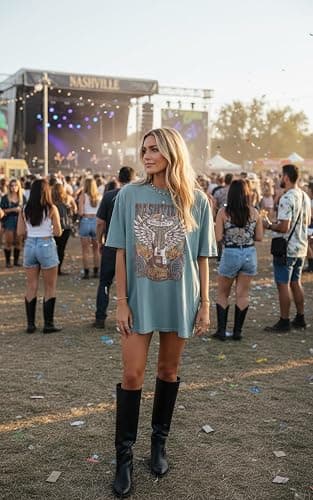 Oversized Rock Band T-Shirt Women Country Music Shirt Tops Nashville Music City Tshirt Vintage Guitar Wings Graphic Tees thumbnail 2