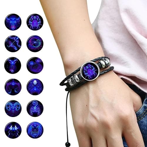 Zodiac Signs Spirit Bracelet Zodiac Bracelet for Women Men Adjustable 12 Constellation Bracelet Multilayer Zodiac Black Leather Bracelets Zodiac Sign Wrap Bracelet for Women Men Birthday Jewelry thumbnail 7