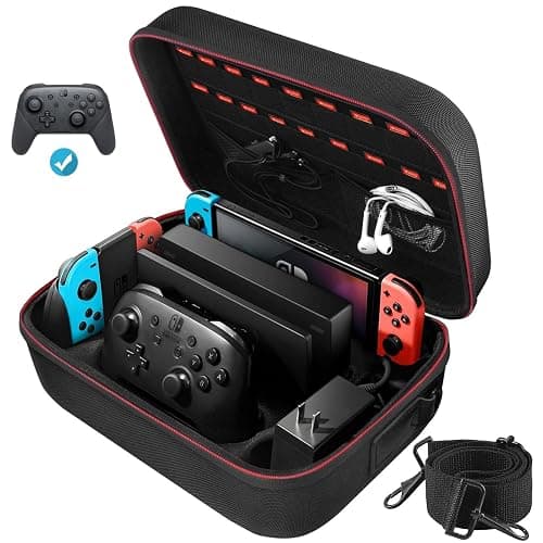 COOWPS Switch Case for Nintendo Switch and Switch OLED Model, Portable Full Protection Carrying Travel Bag with 18 Game Cards Storage for Switch Console Pro Controller Accessories Black - Image 1