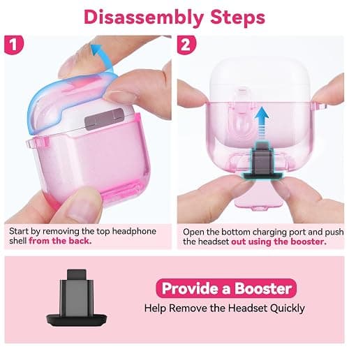 Clear Case for AirPods 4 Case Cover with Safety Lock,Soft TPU Cover with Phone Stand & Cleaning Kit,Cute Bling Keychain for Women Girls-Clear Pink thumbnail 7
