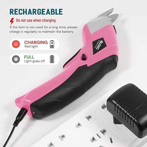 VLOXO Cordless Electric Scissors Cardboard Cutter with 2 Type Blades Rechargeable Powerful Shears Cutting Tool for Fabric Electric Box Cutter Leather Felt with Charger & Storage Box-Pink thumbnail 9