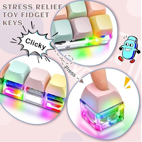 Taiyin 4 Pcs Decompression Toys Keyboard Clicker Toy Keyboard Cube Mechanical Key Button Stress Relief for Adult Gifts to Relief Pass Time (Trendy) thumbnail 6