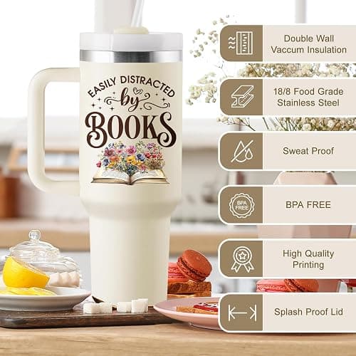 ROSTANTEN Book Lovers Gifts for Women - 40 oz Tumbler with Lid & Straw - Bookish Gifts for Readers Book Club Gift Books Themed Reading Gift for Librarian - Insulated Travel Cup 40oz thumbnail 4