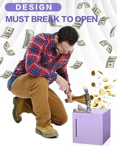 Money Saving Box, Unbreakable Piggy Bank for Adults Save $5,050 Metal Savings Box, 100 Day Money Saving Challenge Stainless Steel Box Must Break to Open 4.72 Inch (Purple) thumbnail 3