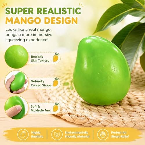 Crunchy Mango Squishy - Heat Activated Color Changing Mango Fidget Toy, Realistic Fruit Sensory Squeeze Ball with Crunchy ASMR Feel for Adults，1PC Mango thumbnail 3