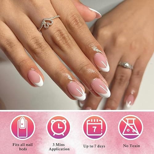 AddFavor French Tip Press on Nails Short Oval Fake Nails, 120pcs White French Tips Nails Press on Medium Almond False Acrylic Nails for Women and Girls thumbnail 3