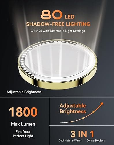DOWRY 4000 mAh Rechargeable Lighted Makeup Mirror 10x Magnification Vanity Mirror Tabletop Two-Sided Swivel Gifts for Women Wife Mom Teengirls Mothers Day Gold Finish thumbnail 2