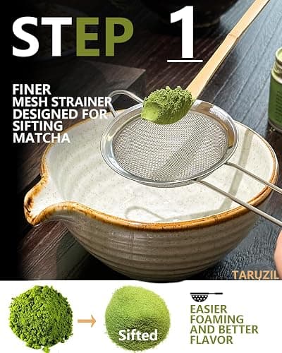 Taruzil Matcha Whisk Set with Matcha Bowl, Matcha Bamboo Whisk, Scoop, Sifter, Matcha Whisk Holder Unique Gifts for Women Men Girl Friend Home Kitchen Decor Gifts for Christmas, Birthday,Halloween thumbnail 3