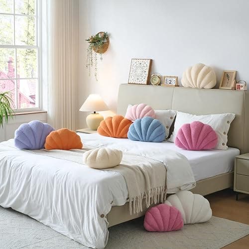 Mepherl White Seashell Throw Pillows,13 Inch Shell Shaped Pillows Decorative Throw Pillow,Soft Seashell Plush Pillow Cushion for Bed Couch Living Room Home Decor thumbnail 6