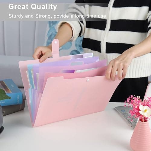 NAFY Colorful Expanding File Folder, 5 Pockets Folder with Colored Labels Portable Weave Pattern Accordion File Folder A4 Letter Size Project Organizer Document Folder for Office School (Purple) thumbnail 6