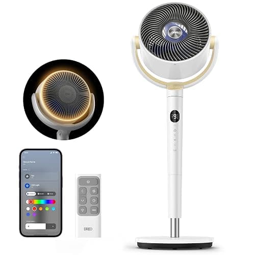 DREO Smart Fan for Bedroom, 120° +120° Omni-Directional Oscillating Fans, 100ft Quiet Pedestal Fan with RGB Light, 9 Speeds, 6 Modes, 8H Timer, Wi-Fi/Voice/Alexa, 35-40" Floor Fans with Remote - Image 1