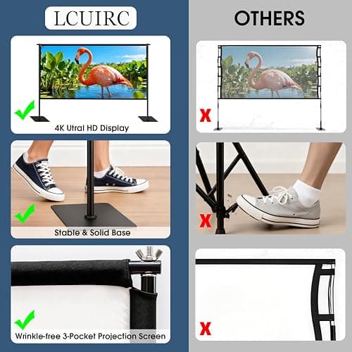 Projector Screen with Stand, 120 Inch Indoor Outdoor Portable Projection kit All-Metal Frame Wrinkle-Free 16:9 4K HD Front/Rear Movie Screen with Carry Bag for Home Theater Backyard Movie Night thumbnail 5