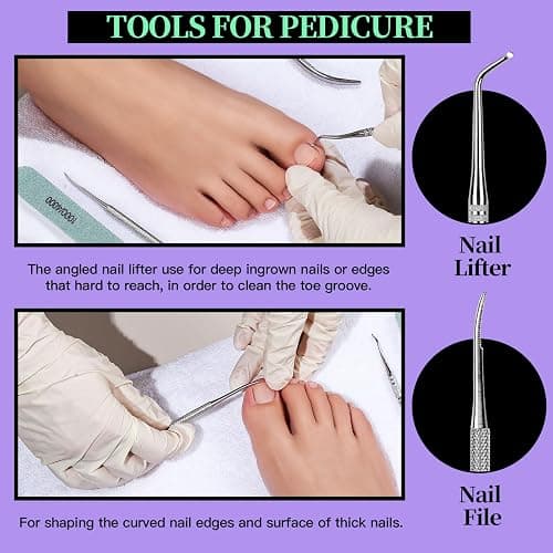 FANDAMEI Manicure and Pedicure Tools Kit, Manicure Kit, Nail Files 100/180, Nail Buffer Block, Nail Cuticle Nippers, Cuticle Pusher, Cuticle Peeler, Ingrown Toenail Tool, Toenail File, Purple thumbnail 5