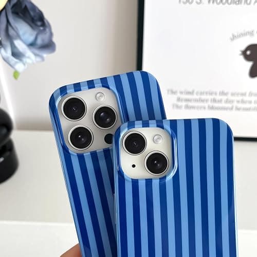 Yeddabox for iPhone 14 Case with Magsafe Striped Phone Case for Women Girls, Navy Blue thumbnail 4