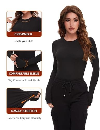Dalavch 4 Pack Women’s Long Sleeve Basic Shirts Crew Neck Slim Fitted Compression Gym Workout Athletic Underscrubs Tops - Medium - 2 Black 2 White ( Long Sleeve ) thumbnail 5