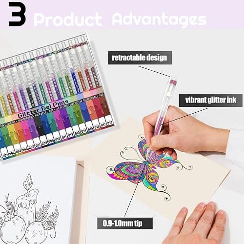 Glitter Pens 18 Colors with 18 Refills, Retractable Glitter Gel Pens for Adult, Vibrant Sparkle Metallic Colored Gel Pens Suitable for Coloring Books Doodling Drawing Journaling Note Taking Writing thumbnail 3