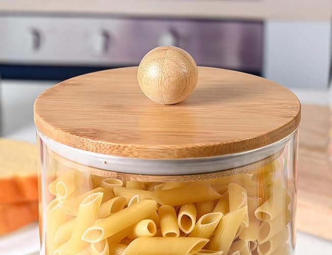 Le'raze 1 Gallon Glass Canister Set for Kitchen Counter with Airtight Bamboo Lids + Marker & Labels - of 2 Large Cookie Jars Wooden Lid, Food Storage Containers Pantry, Flour, Sugar, Pasta, Candy, thumbnail 9