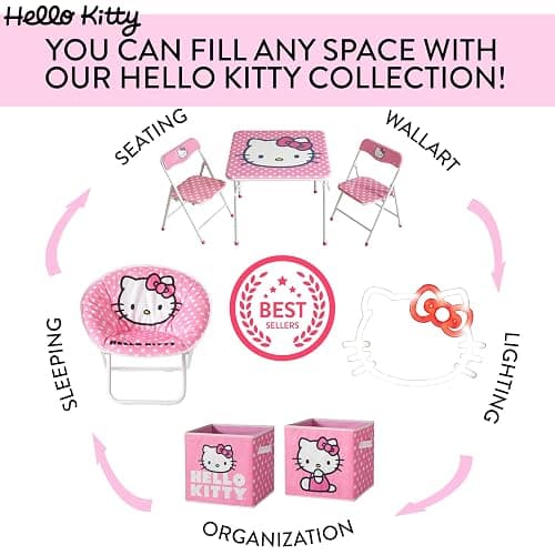 Hello Kitty Kids Activity Table and Chair Set, 3-Piece Square Table with 2 Folding Chairs, Sanrio Character Design,Furniture Set for Ages 3+ thumbnail 4