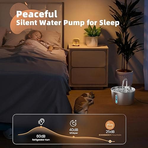 Cat Water Fountain Stainless Steel: 2.2 L Cat Fountain for Drinking - Automatic Pet Water Fountain for Cats Inside - Metal Cat Dog Water Dispenser Bowl with Faucet Water Level Window Ultra Quiet Pump thumbnail 5