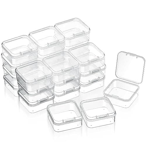 SATINIOR 24 Packs Small Clear Plastic Beads Storage Containers Box with Hinged Lid for Storage of Small Items, Crafts, Jewelry, Hardware (1.7 x 1.7 x 0.8 Inches) - Image 1