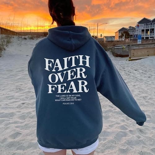 Sulayesh Faith Over Fear Hoodie for Women Christian Jesus Inspirational Sweatshirts Religious Oversized Graphic Pullover Tops thumbnail 5