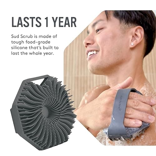 Sud Scrub® Antimicrobial Silicone Body Scrubber, Exfoliating Body Scrubber for Sensitive Skin, Eco Friendly Shower Scrubber for Body, Silicone Body Brush for Showering, Charcoal - Charcoal thumbnail 4