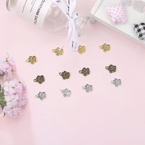 Dremisi DREMISI 90 Pieces Cat Dog Paw Charms Pendants Animal Footprint Pendants Metal Alloy Paw Print Antiqued Silver Puppy Prints Charms for Jewelry Making DIY Necklace Bracelet Keychain Earring thumbnail 3