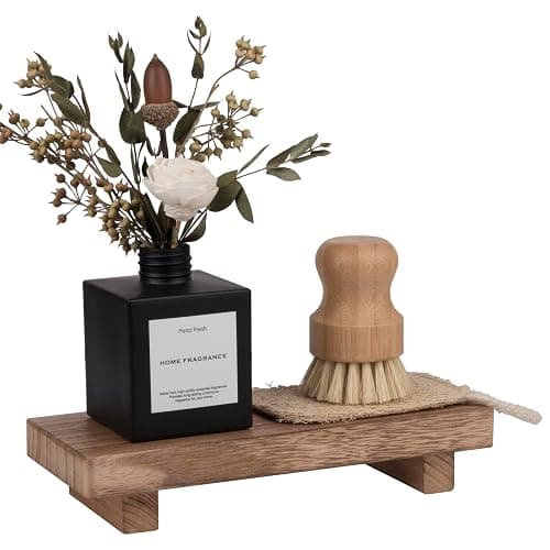 zoocatia Small Wood Tray Pedestal Stand Farmhouse Bathroom Decor Decorative Wooden Riser Kitchen Soap Dish Holder for Vanity, Counter, Sink, Brown thumbnail 7