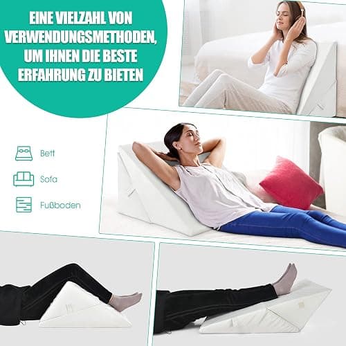 GOPLUS Keilkissen für Bett Lesekissen Bücherkissen zum Relaxen, Memory Foam Bezug Waschbar, Beinkissen Rückenkissen Ergonomisch mit Griff Venenkissen Relaxkissen für Couch Sofa, 58x36x51cm (Weiß) thumbnail 4