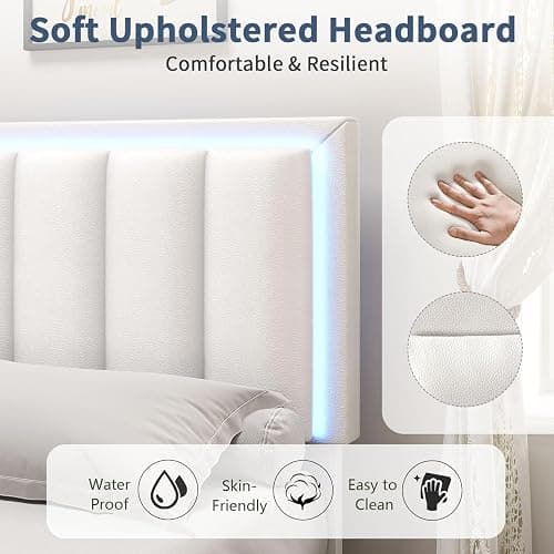 IMMERSTABLE Full Size Bed Frame with 4 Storage Drawers, Upholstered Bed Frame Full with LED Headboard, RGB LED Lights, Heavy Duty Wood Slat Support, No Box Spring Needed, Easy Assembly, White thumbnail 5