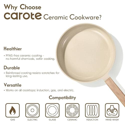 CAROTE 14Pcs Pots and Pans Set Non stick, Ceramic Cookware Set, Non-toxic Kitchen Cooking Set, PFAS and PFOA Free thumbnail 9