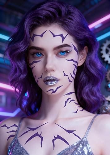 Tignova Demon Pattern Movie Anime Purple Temporary Tattoos,Halloween Dance Cosplay Costume Accessories,Full Body Set K-pop Demon Theme Stickers 6 Sheet (Purple) thumbnail 5