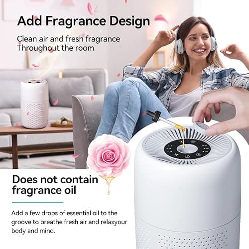 2 Pack YARIKI Air Purifiers for Bedroom Home with Aromatherapy Function,Small Air Purifier with Nightlight Speed Control,24dB Low Noise for Better Sleep,For Pet Room Dorm Kitchen,P60 (White) thumbnail 2