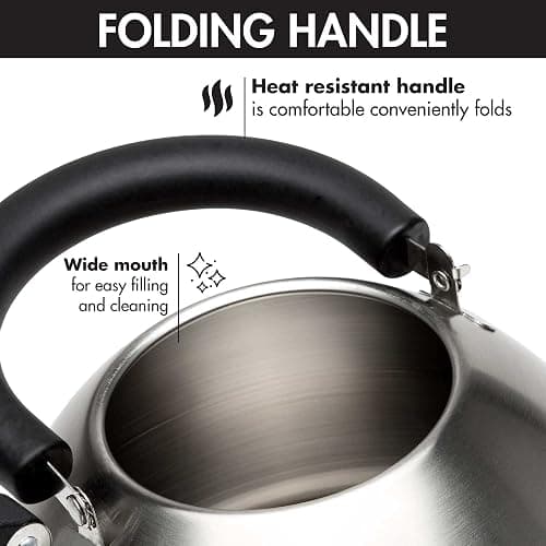 Primula Stewart Whistling Stovetop Tea Kettle Food Grade Stainless Steel, Hot Water Fast to Boil, Cool Touch Folding, 1.5-Quart, Brushed with Black Handle thumbnail 7