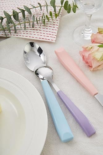 ANNOVA Silverware Set Stainless Steel Colorful Handle Tableware Kitchen Flatware Set Utensils, Includes Dinner Knives, Forks, Spoons, Salad Forks & Dessert Spoons (Pastel Mix, 20 Pieces) thumbnail 4