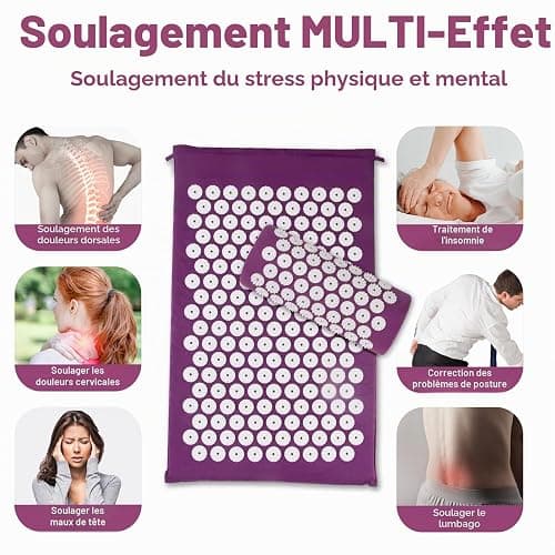 Tapis d'acupression, tapis d'acupuncture, tapis d'acupression pour soulager les douleurs de la nuque et du dos, tapis d'acupression avec relaxation musculaire et réduction du stress, tapis Shiatsu thumbnail 2