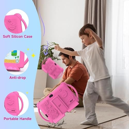 PEICHENG Kids Tablet 7 inch Android 12.0 for Toddler, 4GB RAM 32GB ROM Bluetooth IPS Screen Parental Control Dual Camera Shockproof Case for Educational Games, (Pink) thumbnail 7