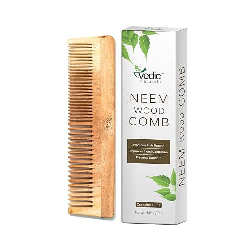 Vedic Naturals 100% Pure & Natural Neem Wood Comb | Promotes Hair Growth, Reduces Hair Fall & Control Dandruff | Wide & Thin Teeth - Image 1