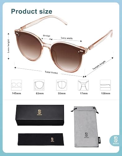 SOJOS Sunglasses Womens Trendy 2024 Classic Round Retro Vintage Shades Large Frame Sunnies SJ2067 - Brown thumbnail 5