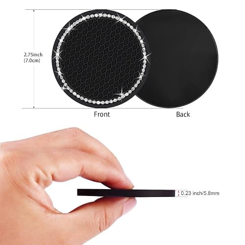 2PCS Bling Car Cup Coaster, 2.75 Inch Auto Cup Holder Insert Coasters Silicone Anti-Slip Crystal Rhinestone Drink Mat, Universal Vehicle Interior Accessories for Women Girls (Black) thumbnail 3