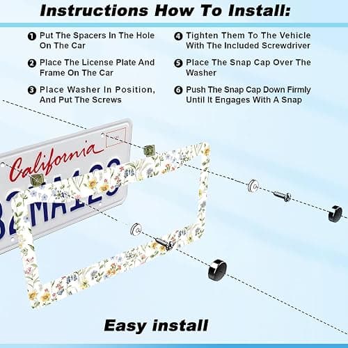 1Pc Wildflowers Too Flower License Plate Frames Cover Holders Aluminum Alloy License Plate Cover with Screw Caps Cover and Screwdriver Set - 2-Hole for Girl Women thumbnail 4