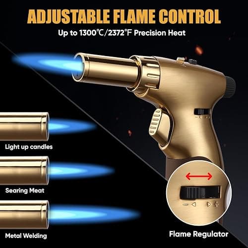 KOACKL Dual Flame Butane Torch Lighter, Refillable Kitchen Torch, Adjustable Flame with Ignition Lock Mini Blow Torch for Cooking, Creme Brulee, Soldering, Welding (Butane Gas Not Included) thumbnail 4