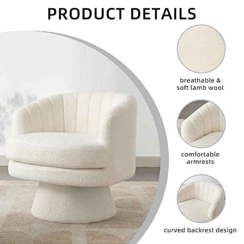 CANMOV Swivel Accent Chair with Armrest Set of 2, Modern 360 Degree Swivel Barrel Chair with Curve Back and Soft Cushion,Comfy Round Sherpa Teddy Armchair Single Sofa for Living Room,Beige thumbnail 6