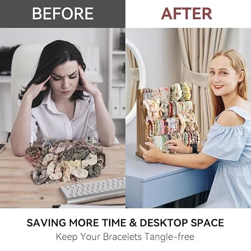 Emfogo Bracelet Holder, 4 Tier Bracelet Organizer Storage for Bracelets Bangles Watch Scrunchies, Rustic Wood Jewelry Organizer Display for Home, Vendors, Craft Shows and Store(Rustic Brown) thumbnail 6