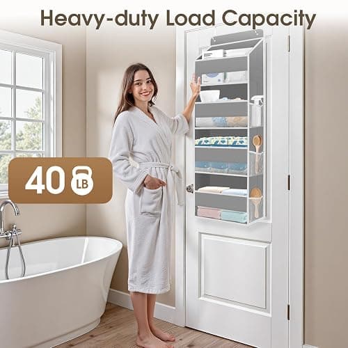 SpaceHacks 1 Pack Over The Door Organizer, Hanging Storage Organizer with Clear Window, 40lb Ultra Sturdy Large Capacity Room Organizer for Pantry Laundry Bathroom Nursery Closet Baby Essential (Grey) thumbnail 5
