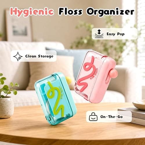 2PCS Automatic Pop-Up Portable Floss Dispenser, Travel Sized Storage Case Pop Up Dispenser for Floss Picks, Floss Pick Dispenser One Touch, On-The-Go Oral Care (Pink+Green) thumbnail 2