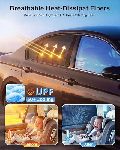 PEMOTech Car Window Shades for Baby 2 Pack - Stretchable & Breathable Spandex Car Sun Shade for Baby - Car Shades UV Sun Protection for Babies/Kids/Adults/Pets - 39.8" x27.2" Fits 99% Cars thumbnail 2