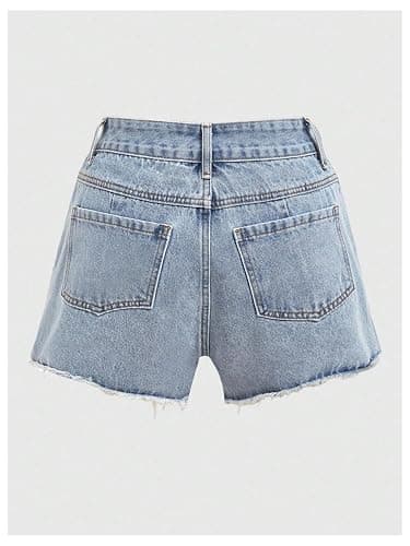 MAKEMECHIC Women's Floral Jean Shorts High Waist Embroidery Raw Hem Denim Short thumbnail 2