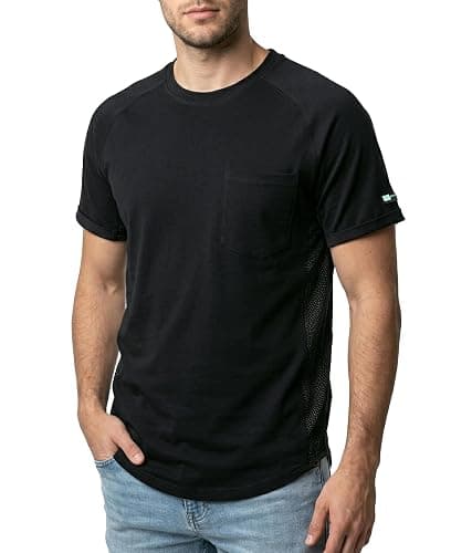 BOCOMAL Non FR - Men's Breathable Mesh Work Shirts Crewneck Relaxed Fit | 5.5oz Stretch-Cotton, EX-Soft, Breathable, Chest Pocket, Lightweight Workwear thumbnail 2