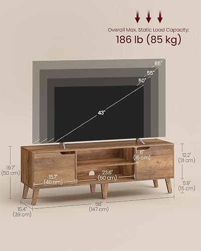 VASAGLE TV Stand for 65-Inch TVs, Entertainment Center with Adjustable Shelf, 58-Inch Long Media Console Table, Transitional Style, for Living Room, Bedroom, Honey Brown ULTV556K01 thumbnail 3